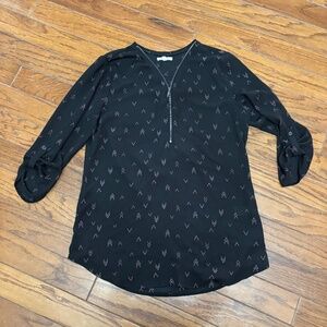 Black and Pink Maurice’s Women’s Blouse size M Zipper Front 3/4 sleeve